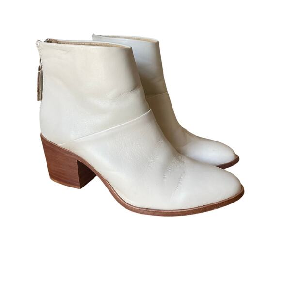 Nisolo Boots Womens Size 9 Dari Commuter Ankle Stacked Heel Zip Up Off White - Picture 1 of 6